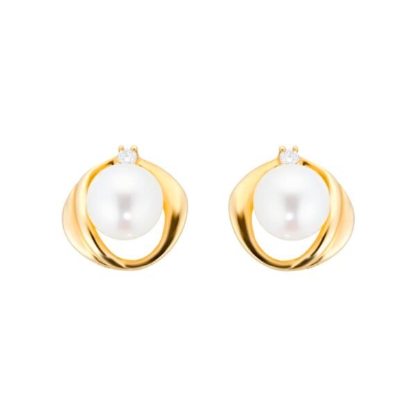 9ct Yellow Gold Fluid Pearl 0.04ct Stud Earrings