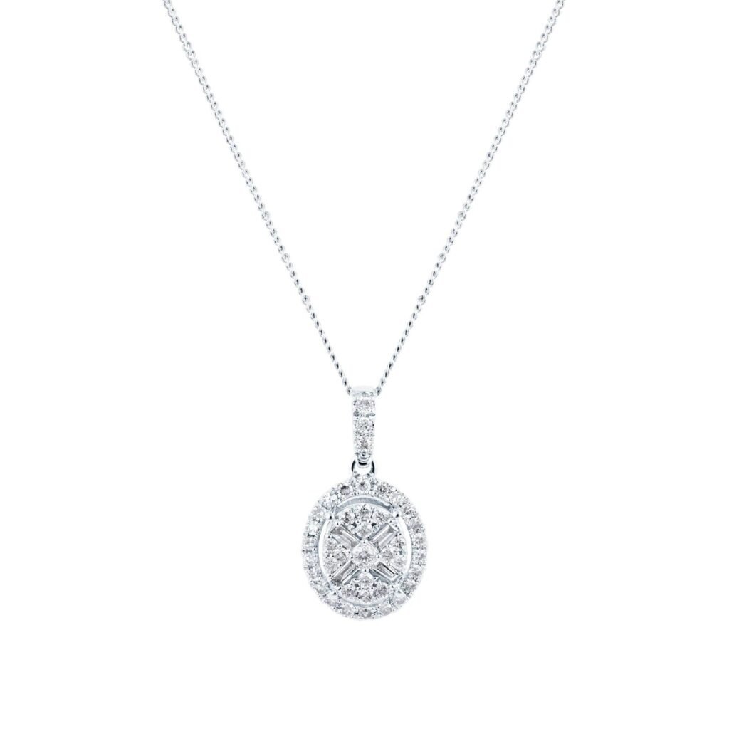9ct White Gold 0.25ct Diamond Oval Cluster Pendant