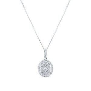 9ct White Gold 0.25ct Diamond Oval Cluster Pendant