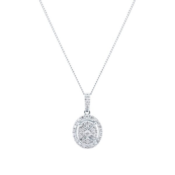 9ct White Gold 0.25ct Diamond Oval Cluster Pendant