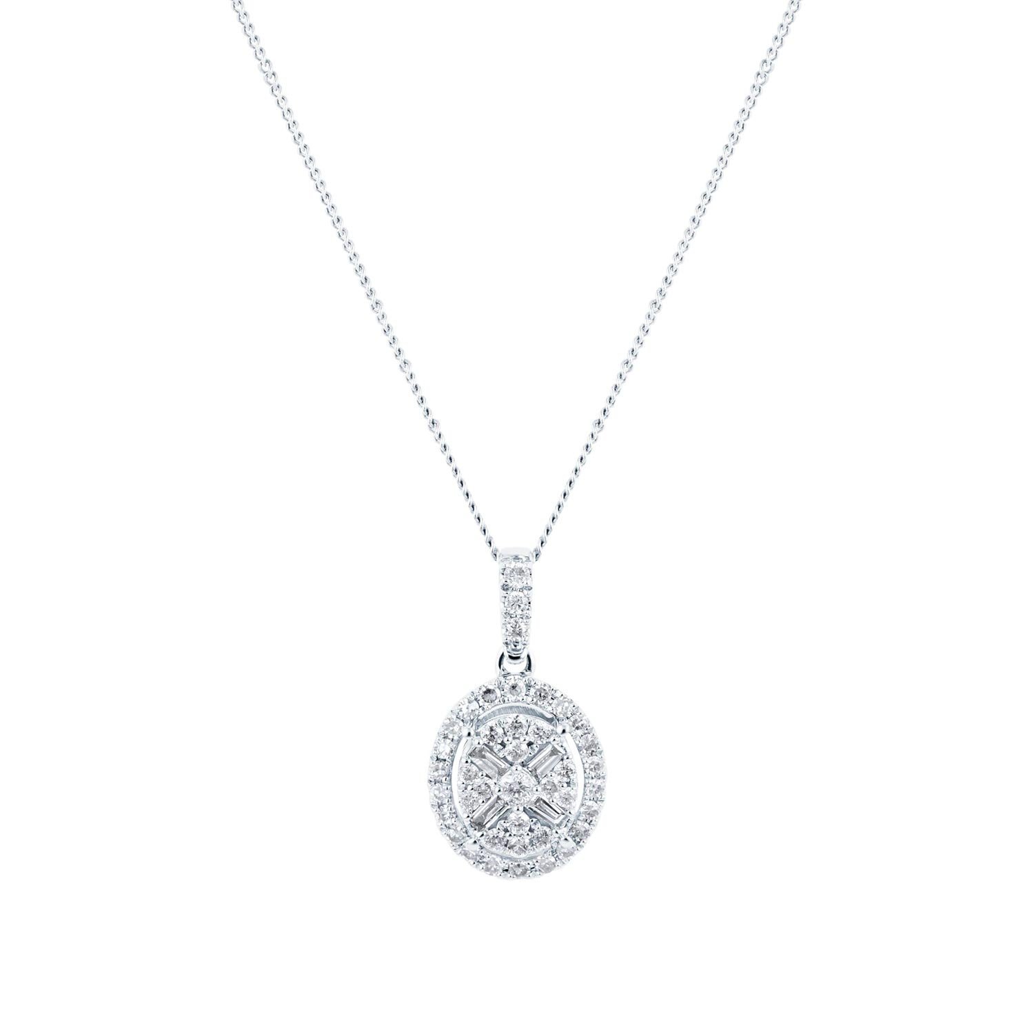 9ct White Gold 0.25ct Diamond Oval Cluster Pendant