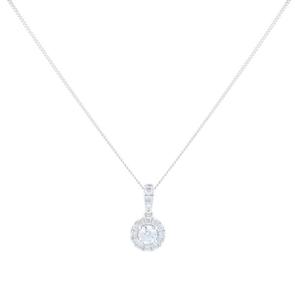 9ct White Gold 0.40cttw Round Halo Pendant