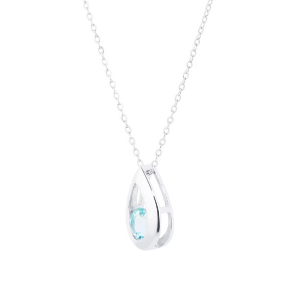 9ct White Gold Blue Topaz Teardrop Pendant - Image 3