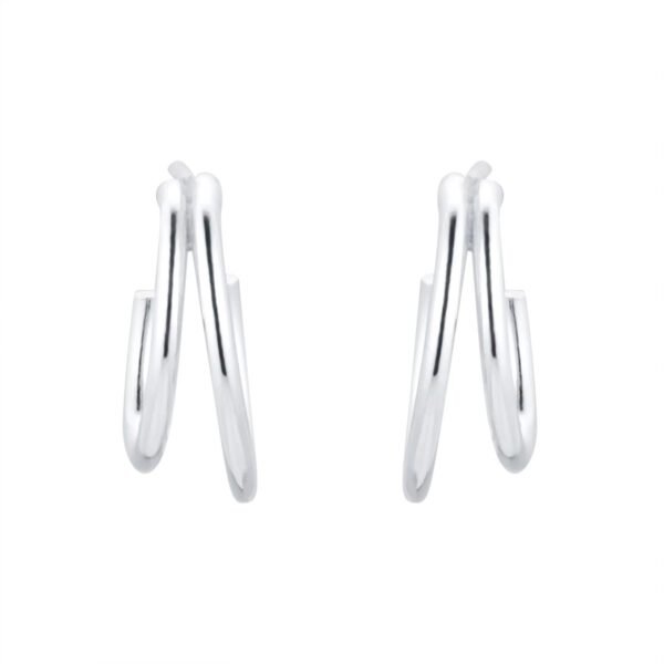 Silver Double Wire Hoop Earrings - Image 4