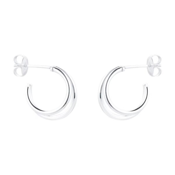 Silver Double Wire Hoop Earrings - Image 3
